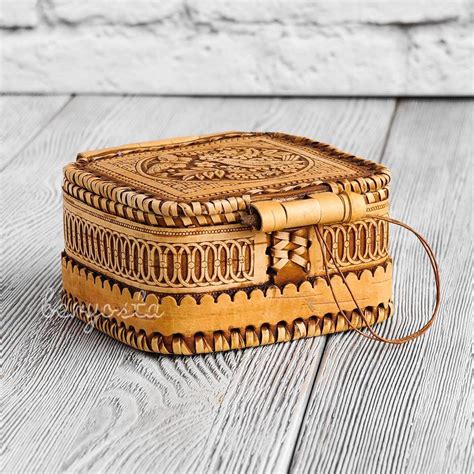 Шкатулка, косметичка из бересты на шарнире с зеркалом "Соловушка ...