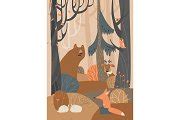 Cartoon cute animals in autumn | Animal Illustrations ~ Creative Market