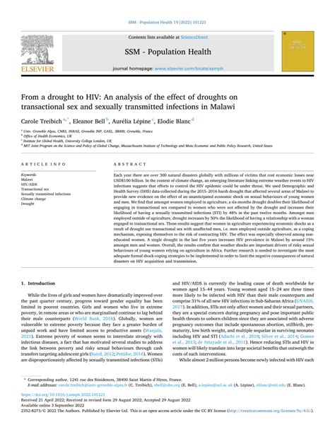 PDF From A Drought To HIV An Analysis Of The Effect Of Droughts On Transactional Sex And
