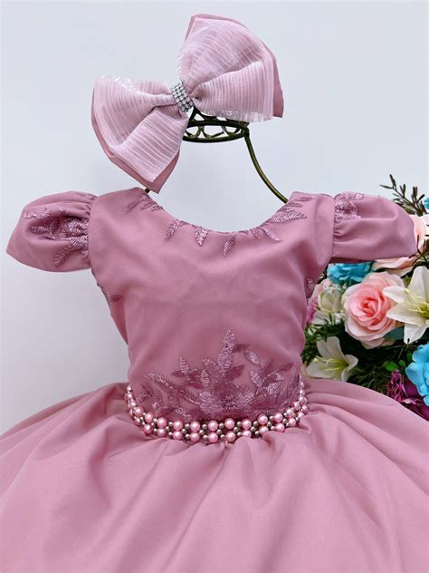 Vestido Infantil Rose Renda Damas Cinto P Rolas E La O Rosa Charmosa