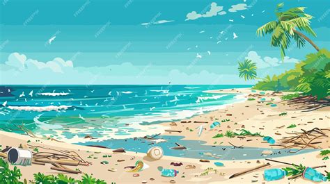 vector illustration  dirty beach pollution   sea premium ai