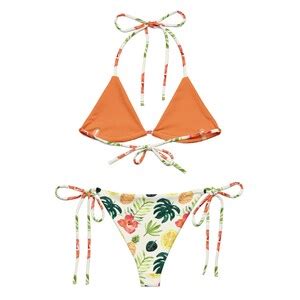 Exotic Island Fruit String Bikini Set Recycled Vacation Bikini Tropical Swimsuit Eco Friendly