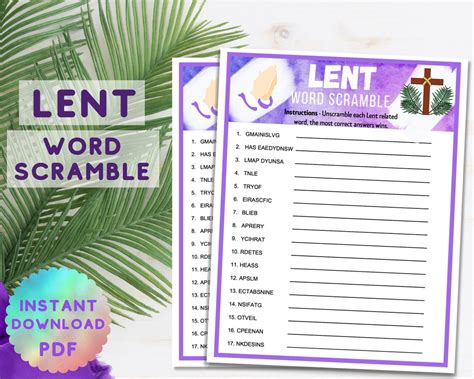 Lent Printable Word Scramble Kids Lenten Party Game Lent Word Quiz