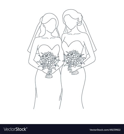 Lesbian Wedding Couple In White Dresses Royalty Free Vector