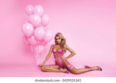 Sexy Model Long Blonde Hair Pink Stock Photo 2445295617 Shutterstock