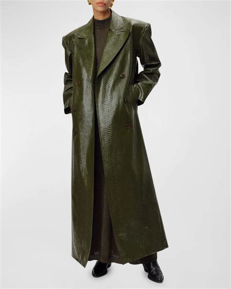 Ronny Kobo Roxton Faux Croc Leather Trench Coat