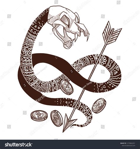 Snake Skeleton Arrow Coins Tattoo Art Stock Illustration 1279862251 ...