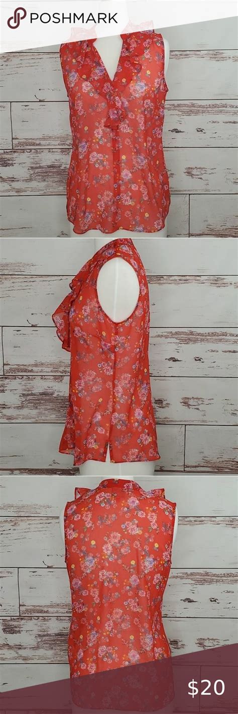 Cabi Sheer Blouse Top Floral Sleeveless Red Xs Sheer Blouse Tops