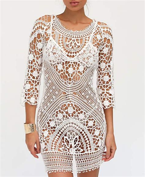White Bathing Suit Crochet Lace Bikini Swimsuit Cover Up Dress Style Uncovered