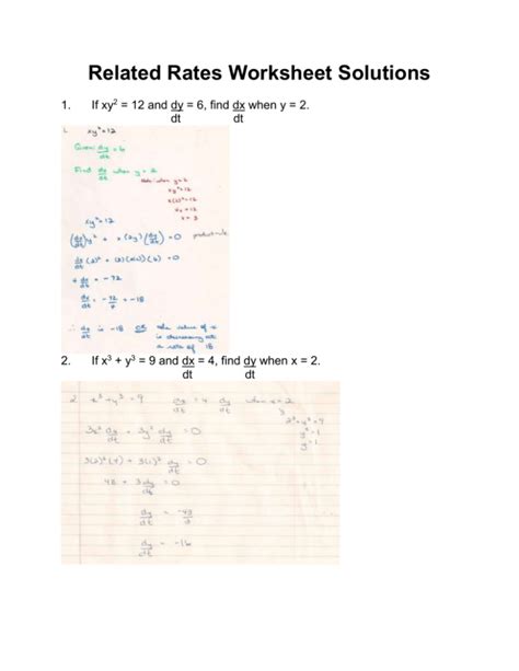 Related Rates Worksheet With Solutions