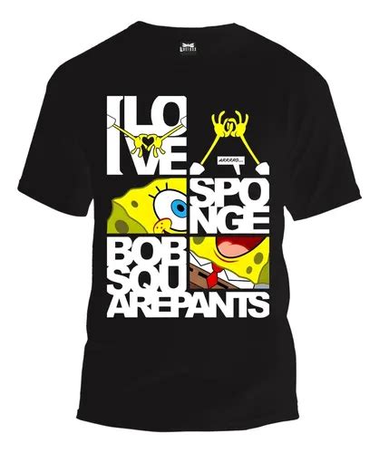 Playera Negra Fondo De Bikini Bob Esponja Love Manga Corta Envío gratis