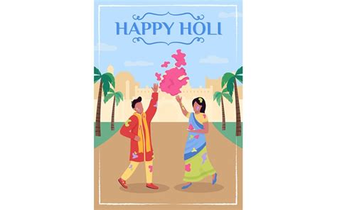 Happy Holi Poster Flat Vector Template Templatemonster