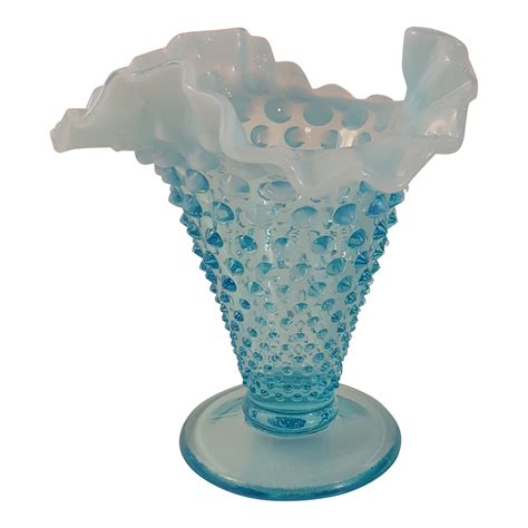 Fenton Blue Opalescent Glass Vase Chairish