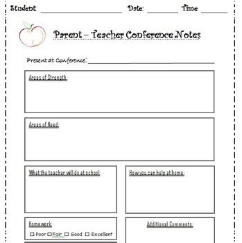 Parent Teacher Conference Notes Template Prntbl