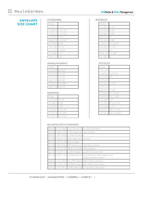 Envelope Size Chart printable pdf download