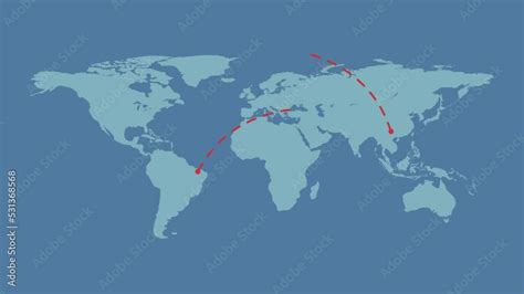 World map of airline airplane flight path. Travel around the world ...