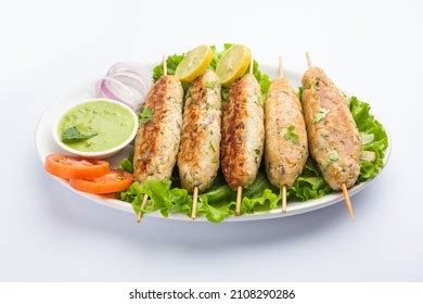 Pakistani Grilled Spicy Beef Seekh Kababs Images Stock Photos