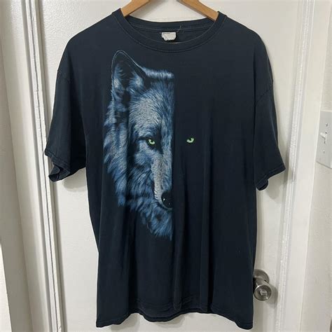 Wolf Men S Black And Blue T Shirt Depop