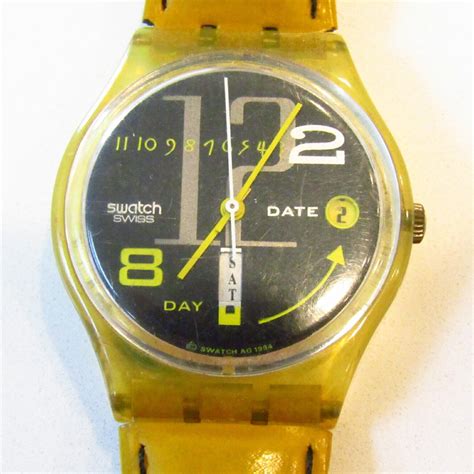 Swatch Watch "Canard Laque" Gk714 1994 Varnish Fair Worn Leather Band ...
