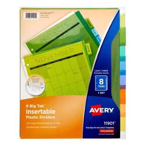 Avery Template 11901 Avery Big Tab Insertable Plastic Dividers 8 Tabs