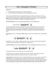 Weather And Climate Lab 5 Docx Lab 5 Atmospheric Moisture Objectives