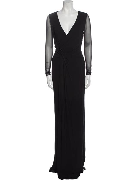 Halston Heritage V Neck Long Dress Black Dresses Clothing Wh163046