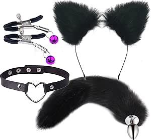 ChicLSQ Analplug Paaren Cosplay mit Fuchsschwanz Plüsch Katze Ohren Stirnbänder Haarschmuck Sex
