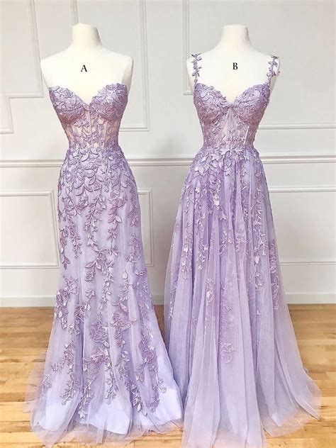 Purple Sweetheart Neck Lace Long Prom Dresses Purple Lace Graduation Shopluu