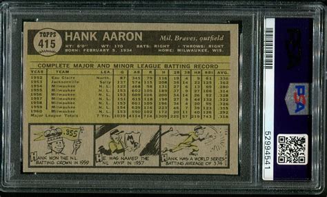 Topps Hank Aaron Psa Hof All Star Cards Inc