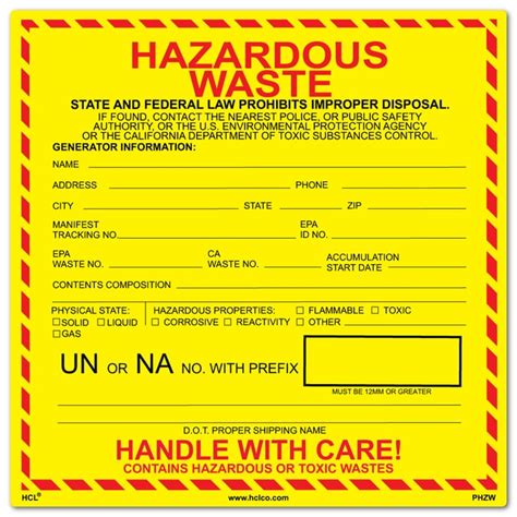 Hcl Labels Personalized Hazardous Waste Label X Pack Of