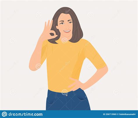 Cute Girl Raising Hands Okay Stock Vector Illustration Of Good