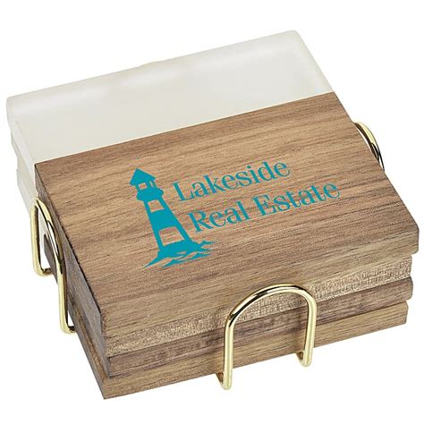 Acacia Wood And Resin Coaster Set Square 166225 Sq Set