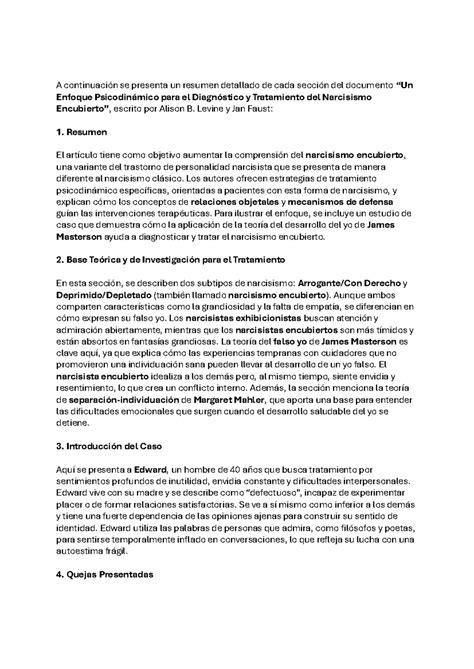 A continuación se presenta un resumen detallado de cada sección del