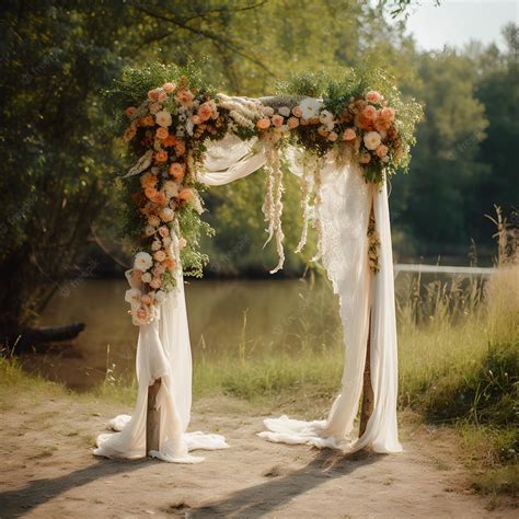 Premium Photo Boho Wedding Arch Decorated With Cheesecloth Gauze A