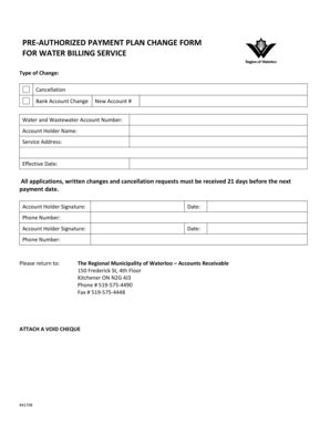 Fillable Online Pre Authorized Payment Plan Change Form For Water