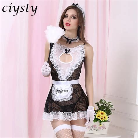 Cosplay Maid Uniform Lenceria Sexy Costumes Sexy Lingerie Hot Lace Perspective Babydoll Chemise