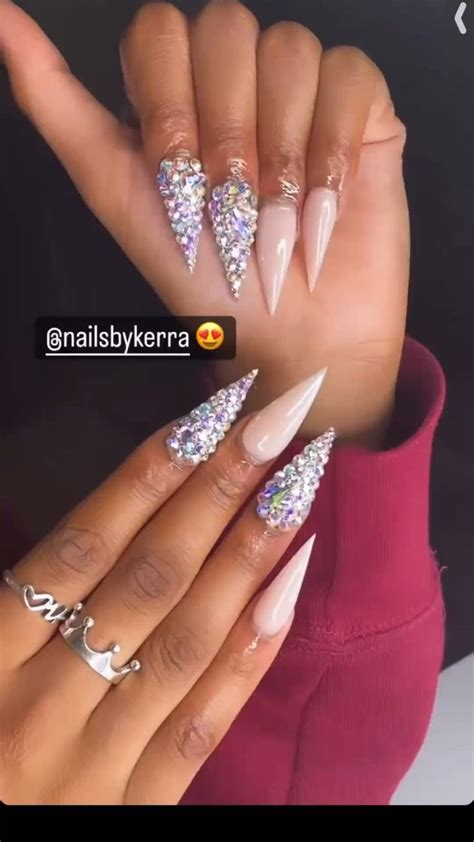 Nude And Studded Gem Nails