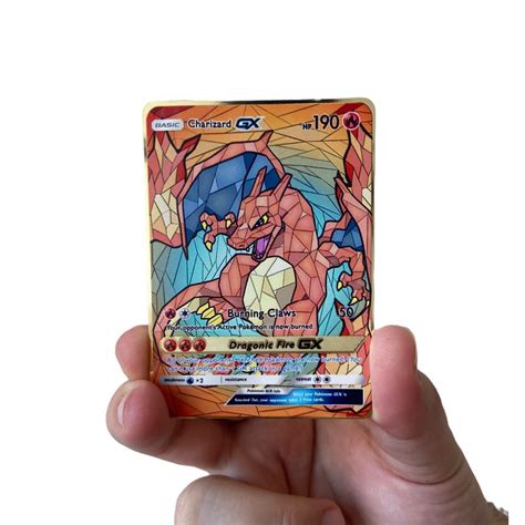 Carta Pokemon Colecionador De Metal Dourada Charizard Gx 190 Shopee