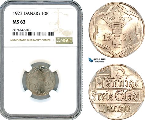 Poland Danzig 10 Pfennig 1923 NGC MS63 MA Shops