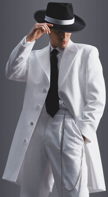 White Peak Zoot Suit Tuxedo Long Duster Frock Gangster Prom Coat