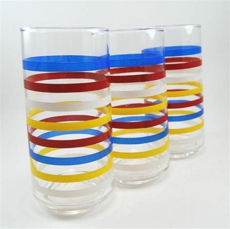 Set Of Three Striped Vintage Drinking Glasses Etsy Vintage Drinking Glasses Vintage