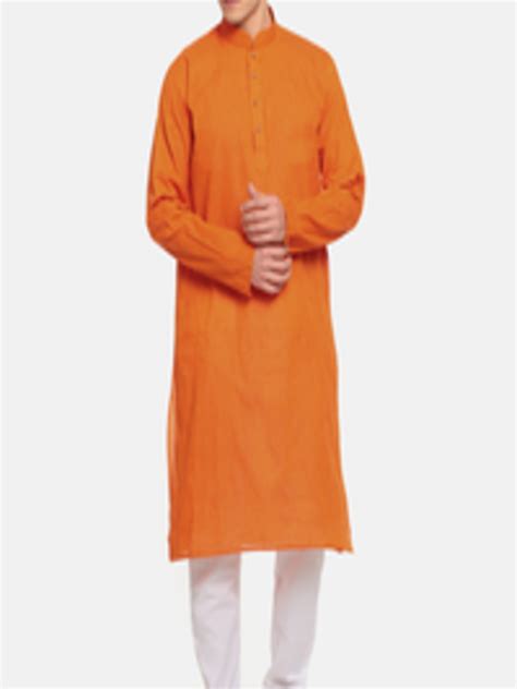 Buy RG DESIGNERS Men Orange White Solid Kurta With Pyjamas Kurta