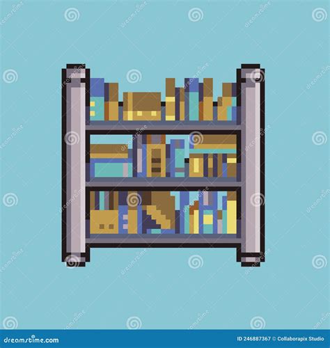 Vector Editable Pixel Art Bookshelf Stock Vector Illustration Of