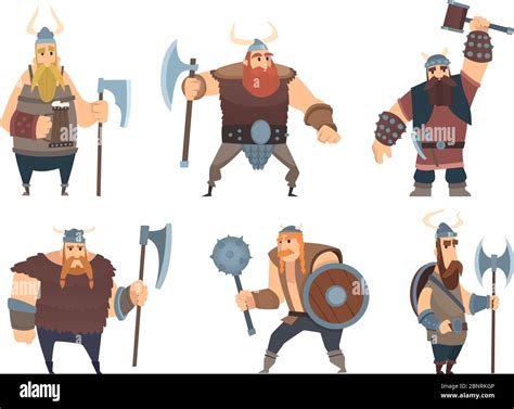 Viking characters. Medieval norwegian warriors military people vector ...