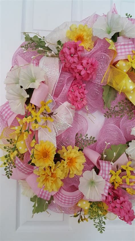 Pink Deco Mesh Wreath With Ribbons And Flowers