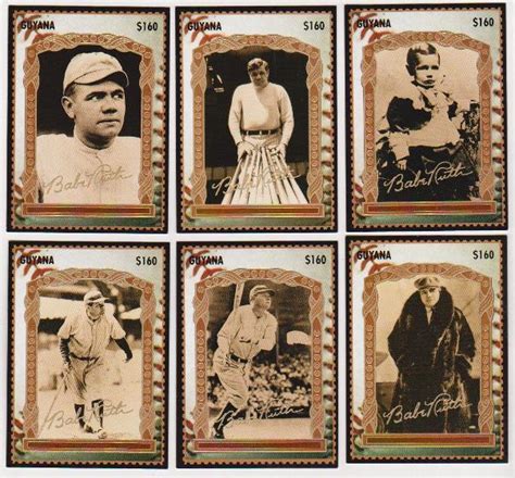 Different Babe Ruth Guyana Stamp Trading Cards W Facsimile