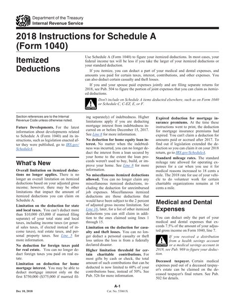 Download Instructions For Irs Form 1040 Schedule A Itemized Deductions Pdf 2018 Templateroller