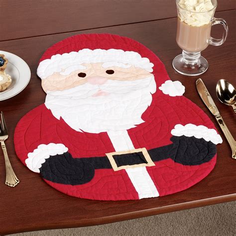 Santa Shaped Quilted Placemat Set Of 4 Christmas Placemats Christmas