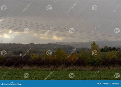 rainy gray cloudy autumn sky   swietokrzyskie mountains