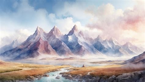 Premium Ai Image Majestic Mountain Range Panoramic Landscape